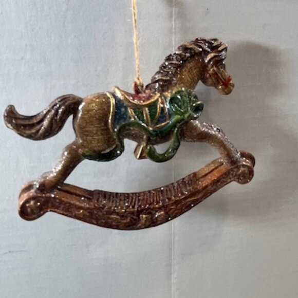 Glitter Rocking Horse Hanging Christmas Tree Ornament 5"x3" - Picture 3 of 11